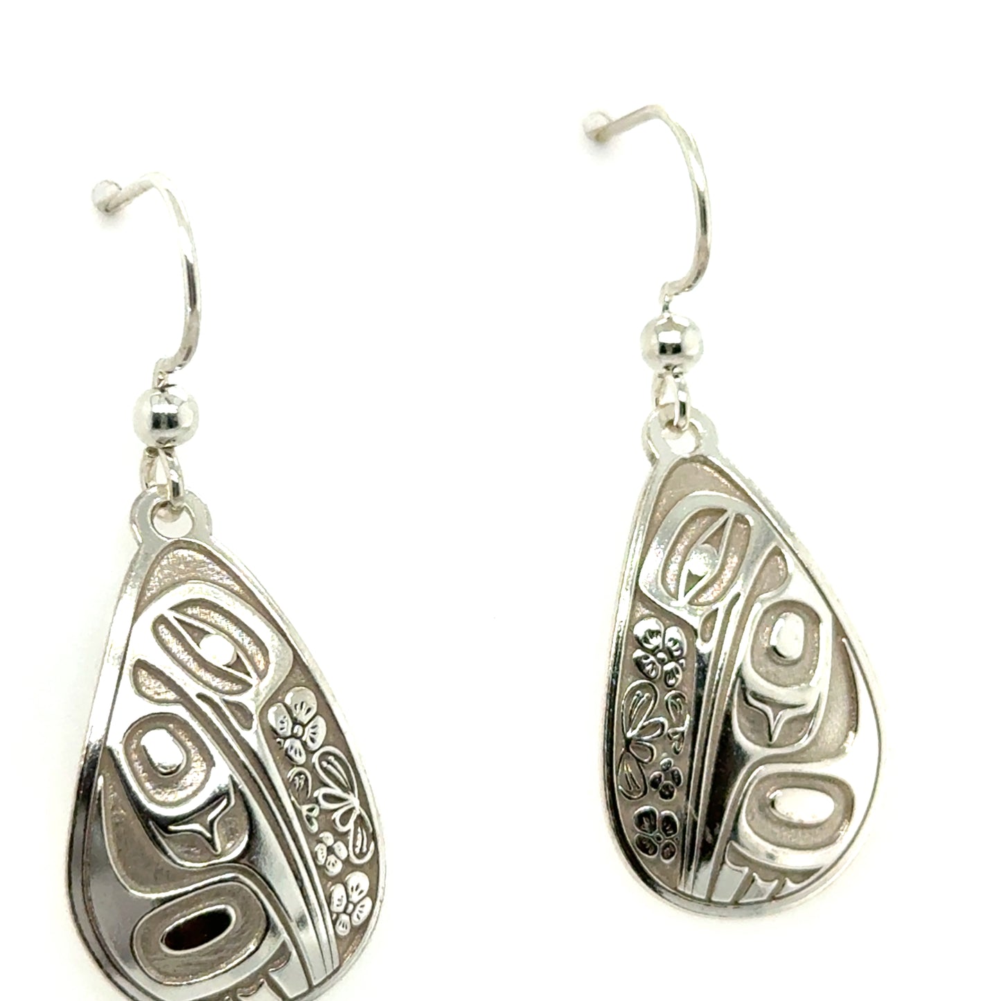 Earrings - Sterling Silver - Drop - Teardrop - Hummingbird Floral - 25mm