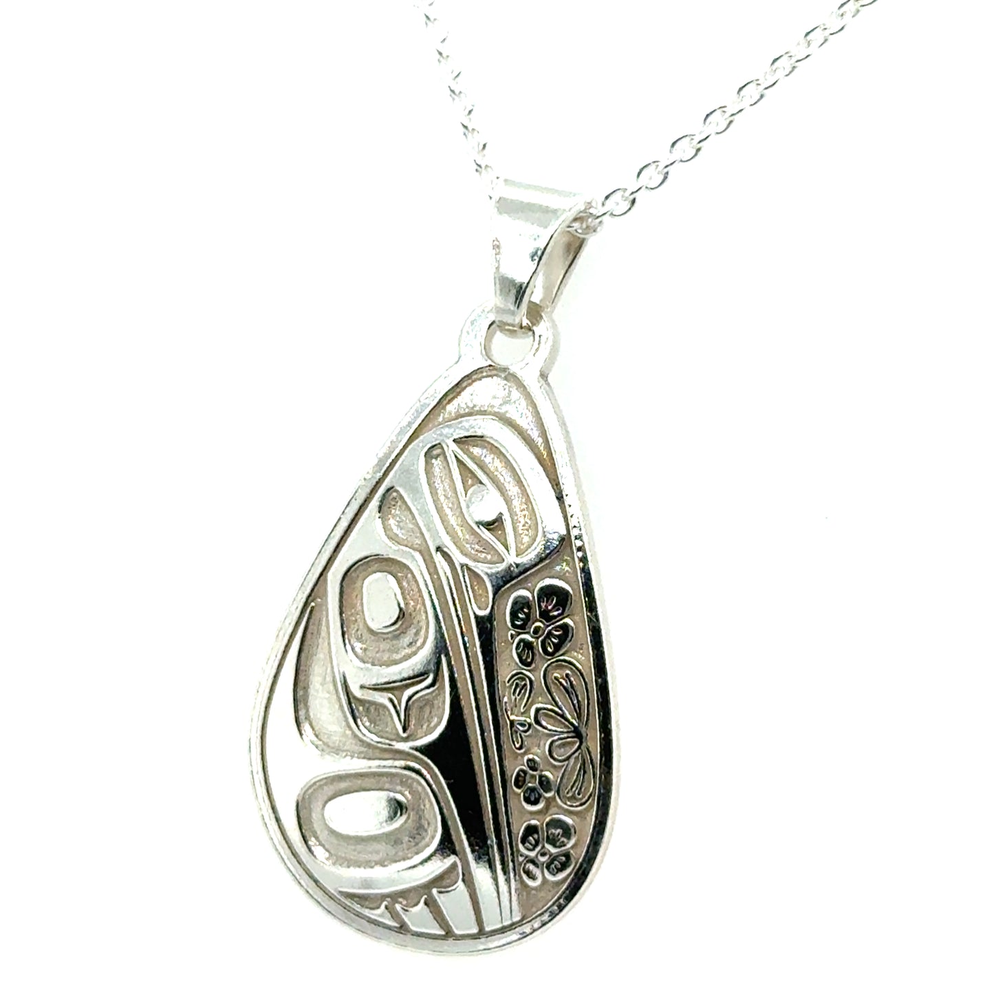 Pendant - Sterling Silver - Teardrop - Hummingbird Floral - 30mm