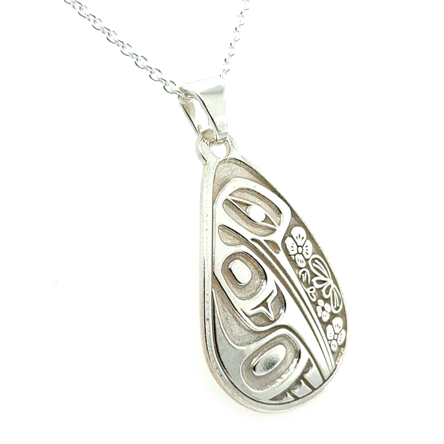 Pendant - Sterling Silver - Teardrop - Hummingbird Floral - 30mm