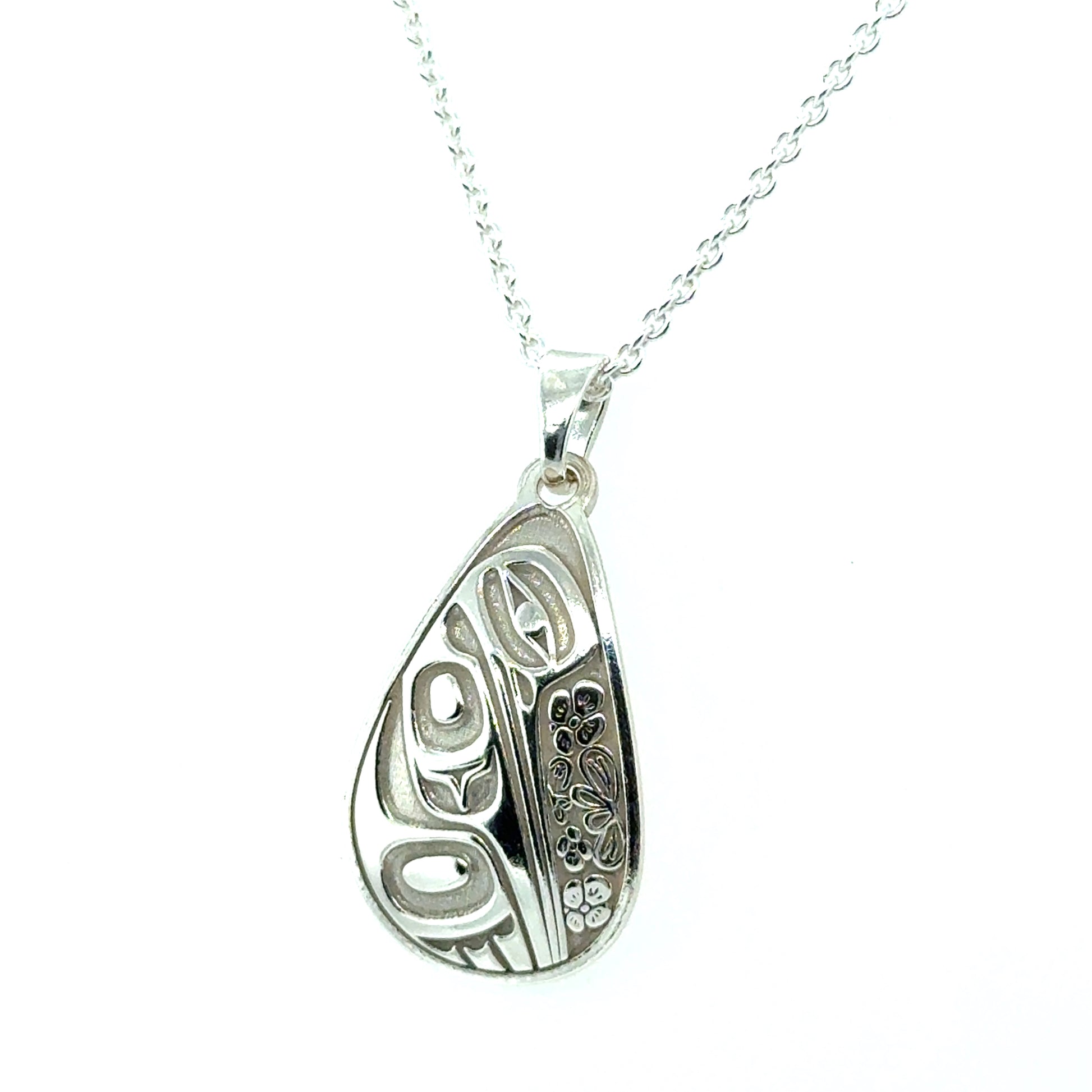 Pendant - Sterling Silver - Teardrop - Hummingbird Floral - 24mm