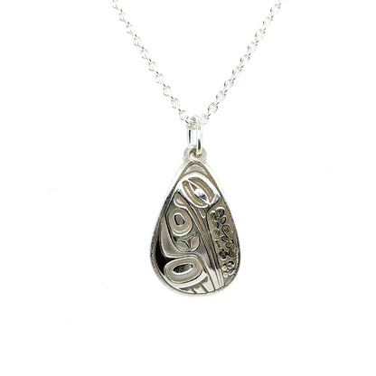 Pendant - Sterling Silver - Teardrop - Hummingbird Floral - 19mm