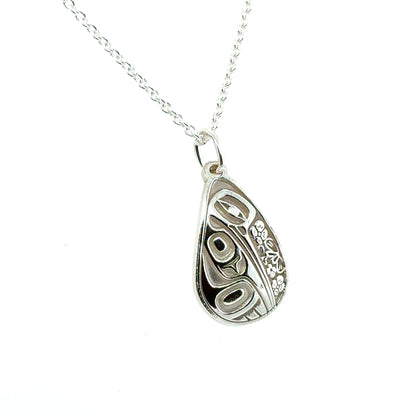 Pendant - Sterling Silver - Teardrop - Hummingbird Floral - 19mm