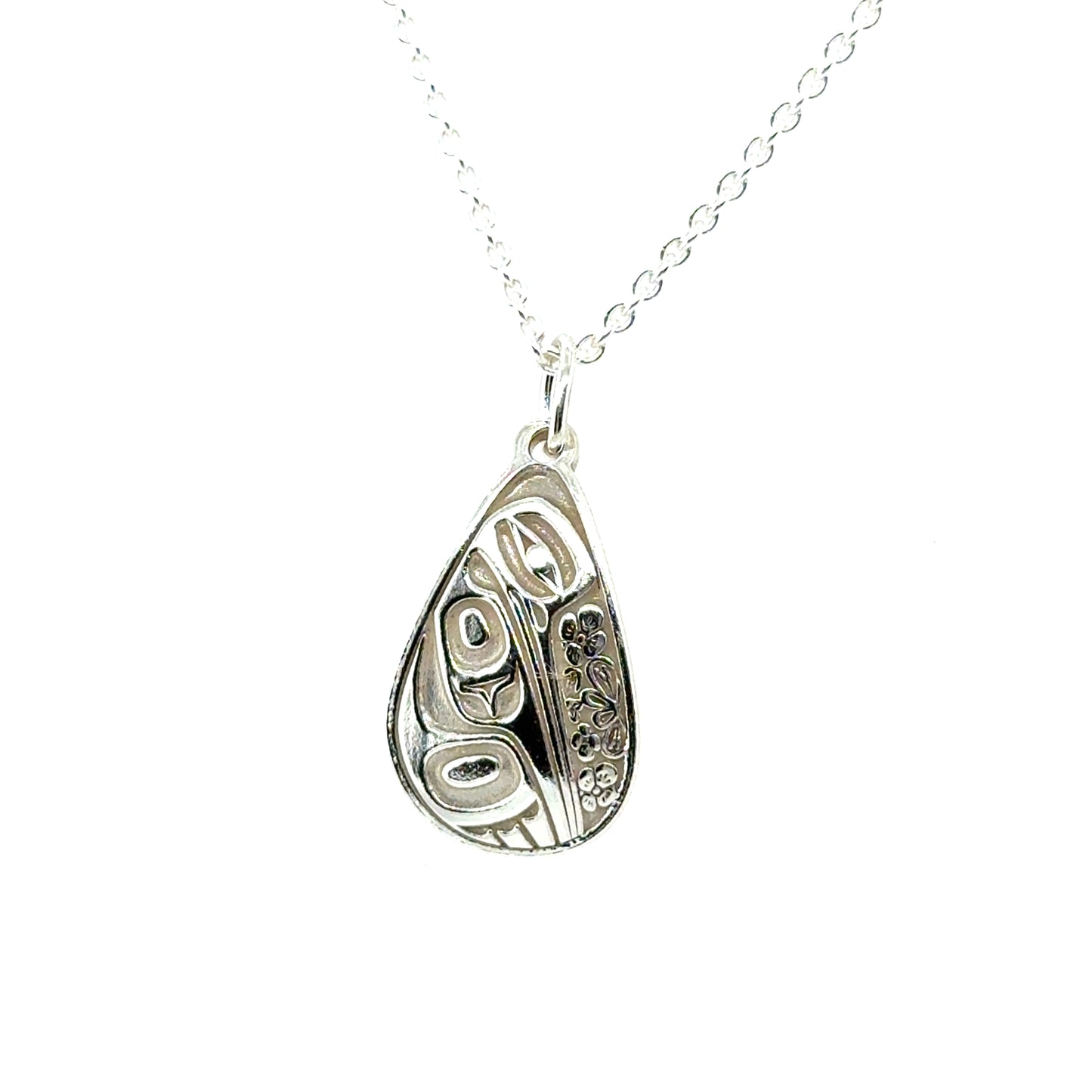 Pendant - Sterling Silver - Teardrop - Hummingbird Floral - 19mm
