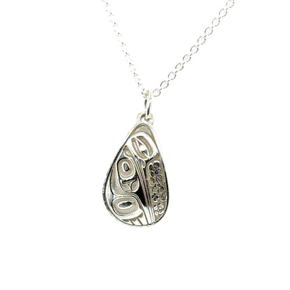 Pendant - Sterling Silver - Teardrop - Hummingbird Floral - 19mm