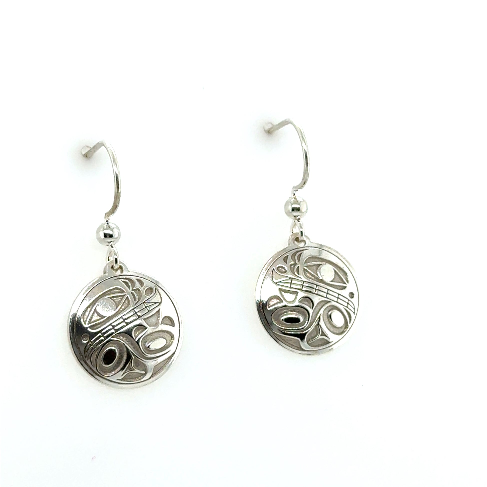 Earrings - Sterling Silver - Drop - Round - 15mm - Orca 2