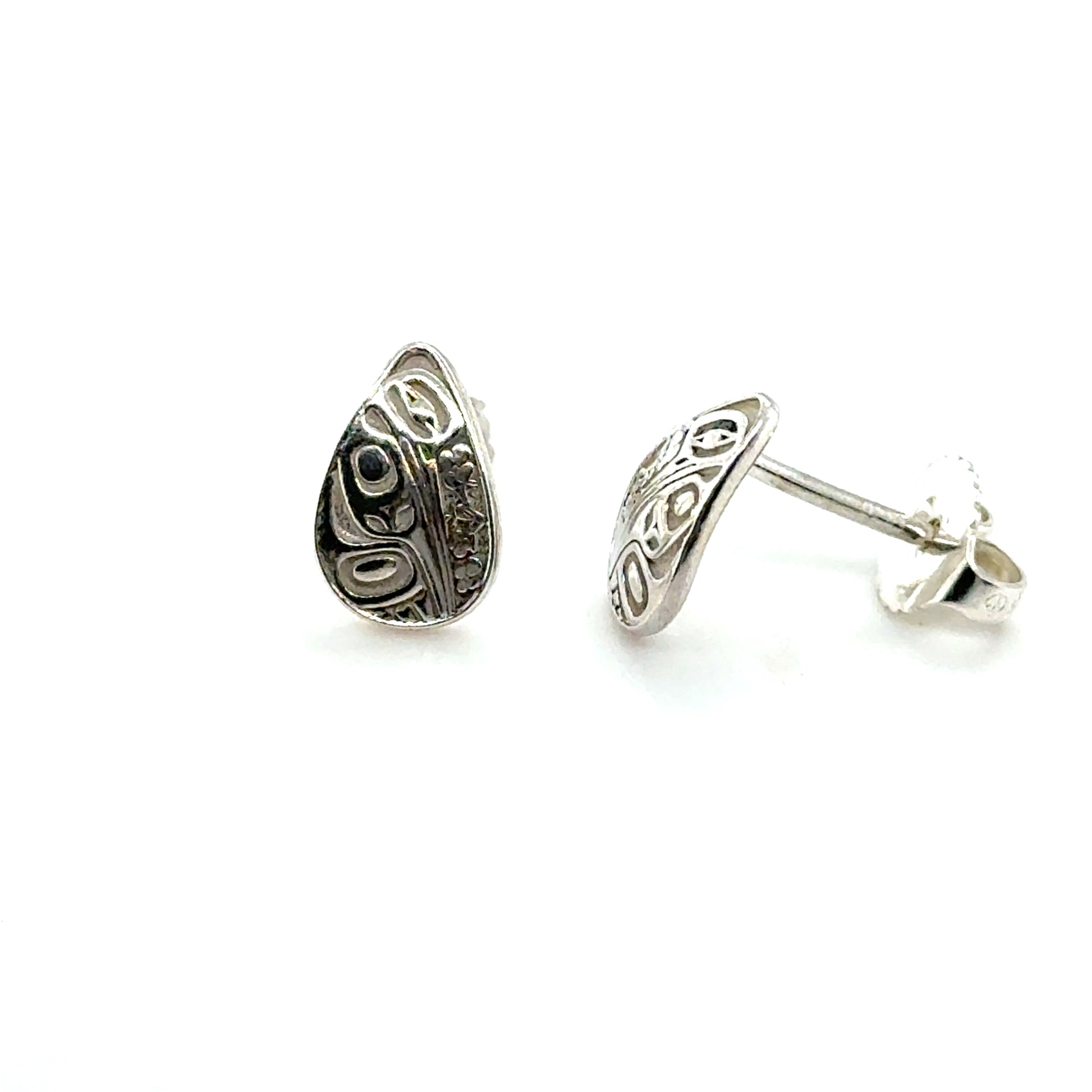 Studs - Sterling Silver - Teardrop - Mini - Hummingbird Floral