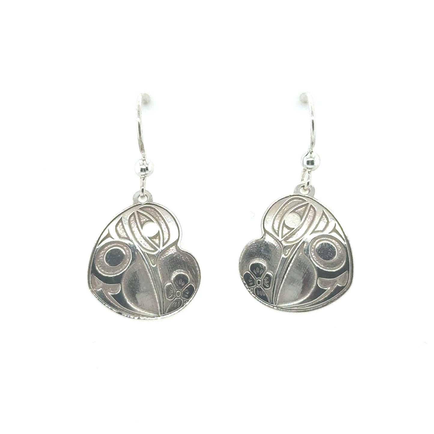 Earrings - Sterling Silver - Drop - Heart - Hummingbird - 20mm