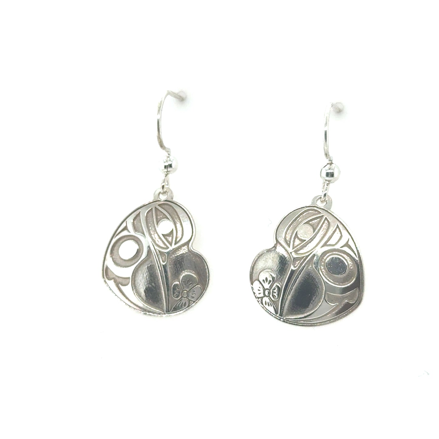 Earrings - Sterling Silver - Drop - Heart - Hummingbird - 20mm