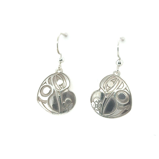 Earrings - Sterling Silver - Drop - Heart - Hummingbird - 20mm