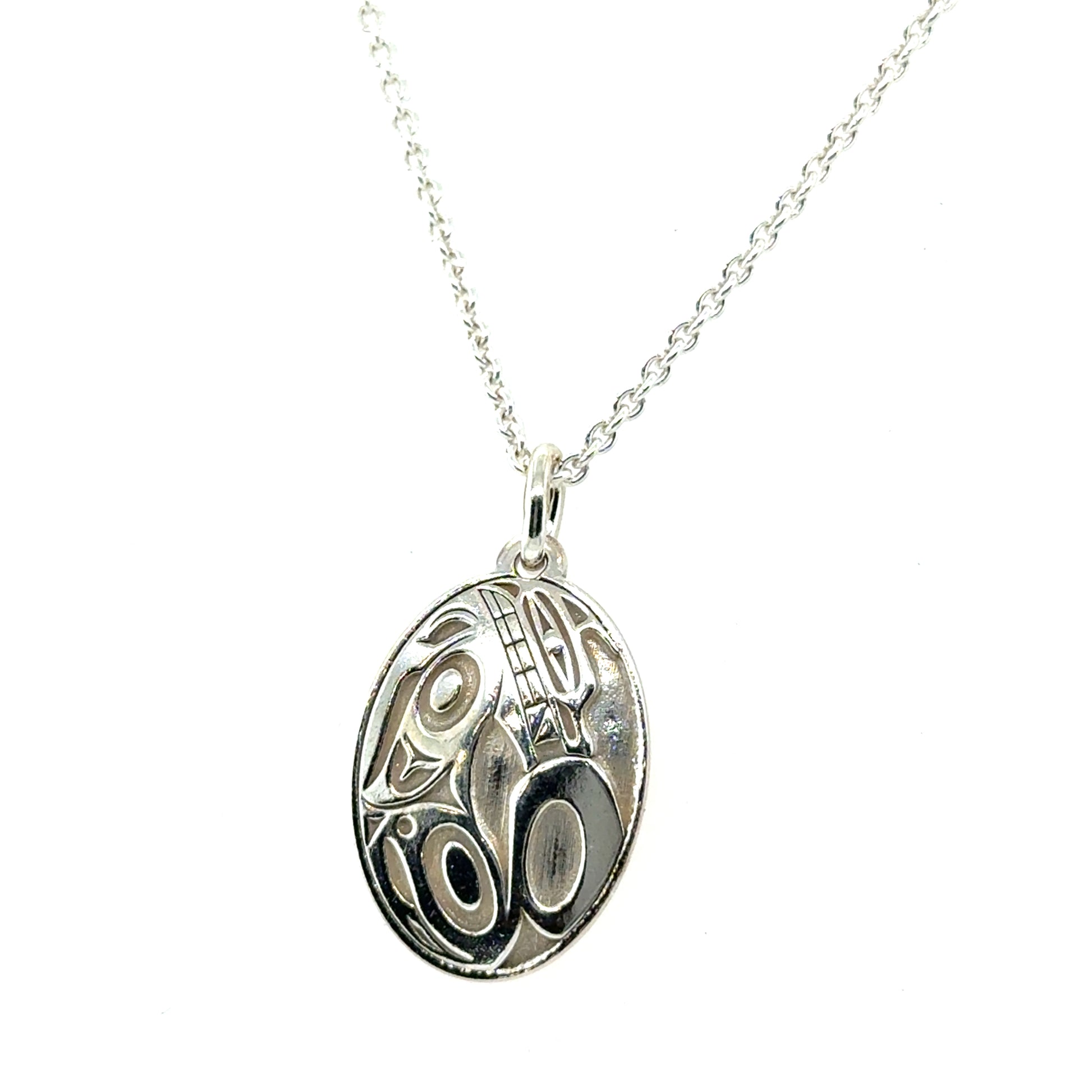 Pendant - Sterling Silver - Oval - Wolf - Mini - 19mm