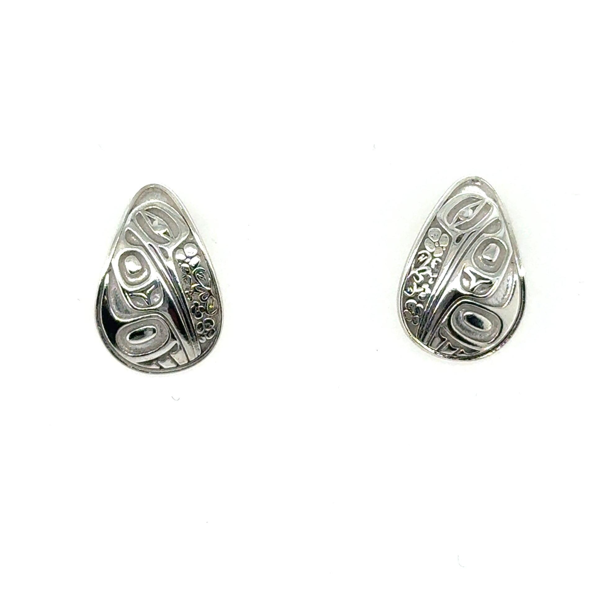 Studs - Sterling Silver - Teardrop - Small - Hummingbird Floral - 16mm