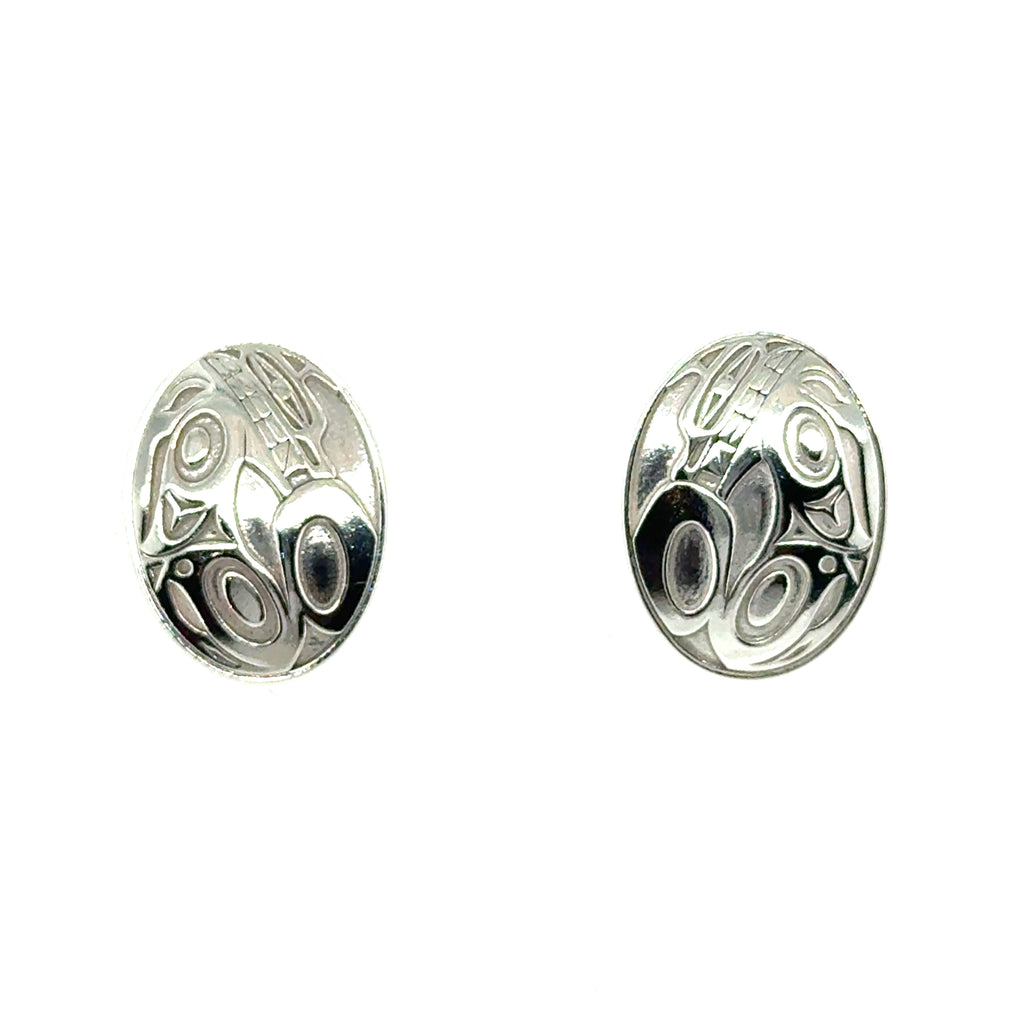Studs - Sterling Silver - Oval - 17mm - Wolf