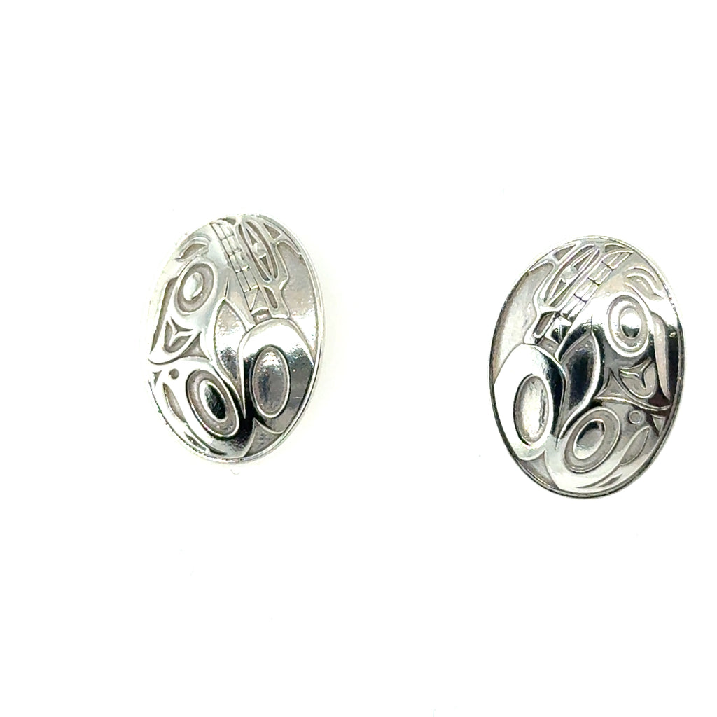 Studs - Sterling Silver - Oval - 17mm - Wolf