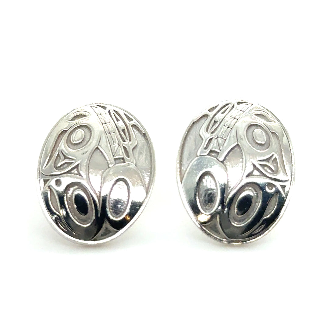 Studs - Sterling Silver - Oval - 17mm - Wolf