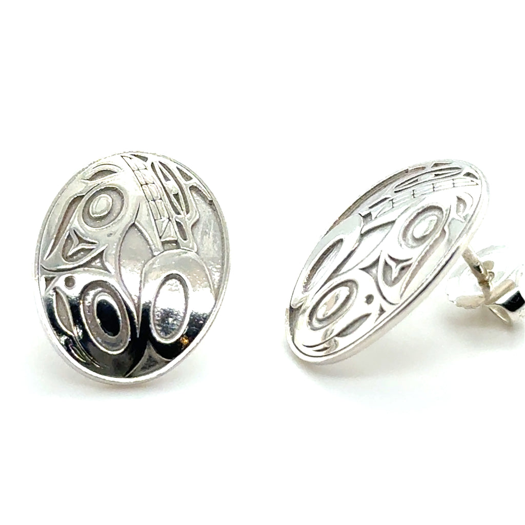 Studs - Sterling Silver - Oval - 17mm - Wolf