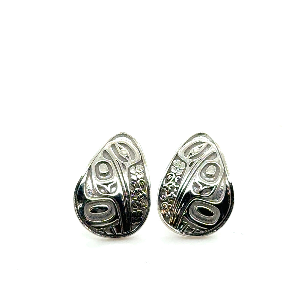 Studs - Sterling Silver - Teardrop - Small - Hummingbird Floral - 16mm