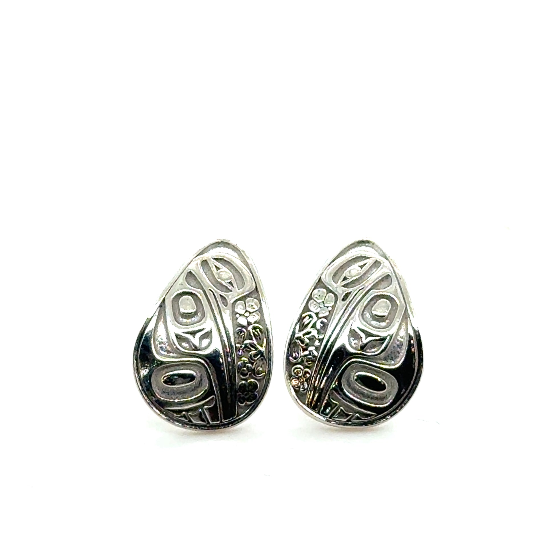 Studs - Sterling Silver - Teardrop - Small - Hummingbird Floral - 16mm