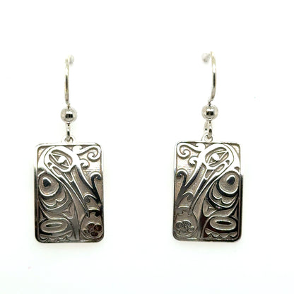 Earrings - Sterling Silver - Drop - Rectangle - Hummingbird - 19mm