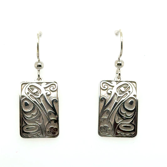 Earrings - Sterling Silver - Drop - Rectangle - Hummingbird - 19mm