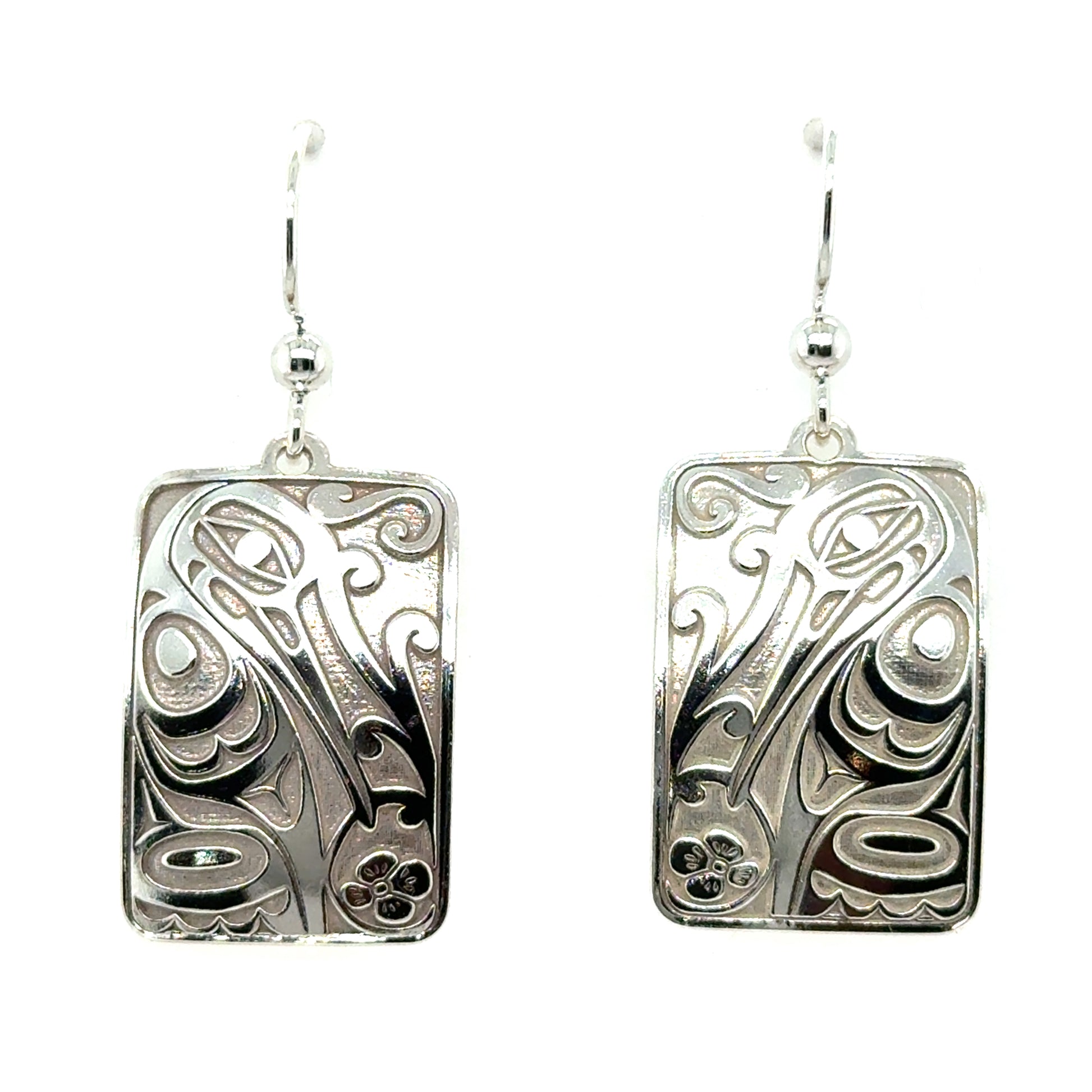 Earrings - Sterling Silver - Drop - Rectangle - Hummingbird - 25mm