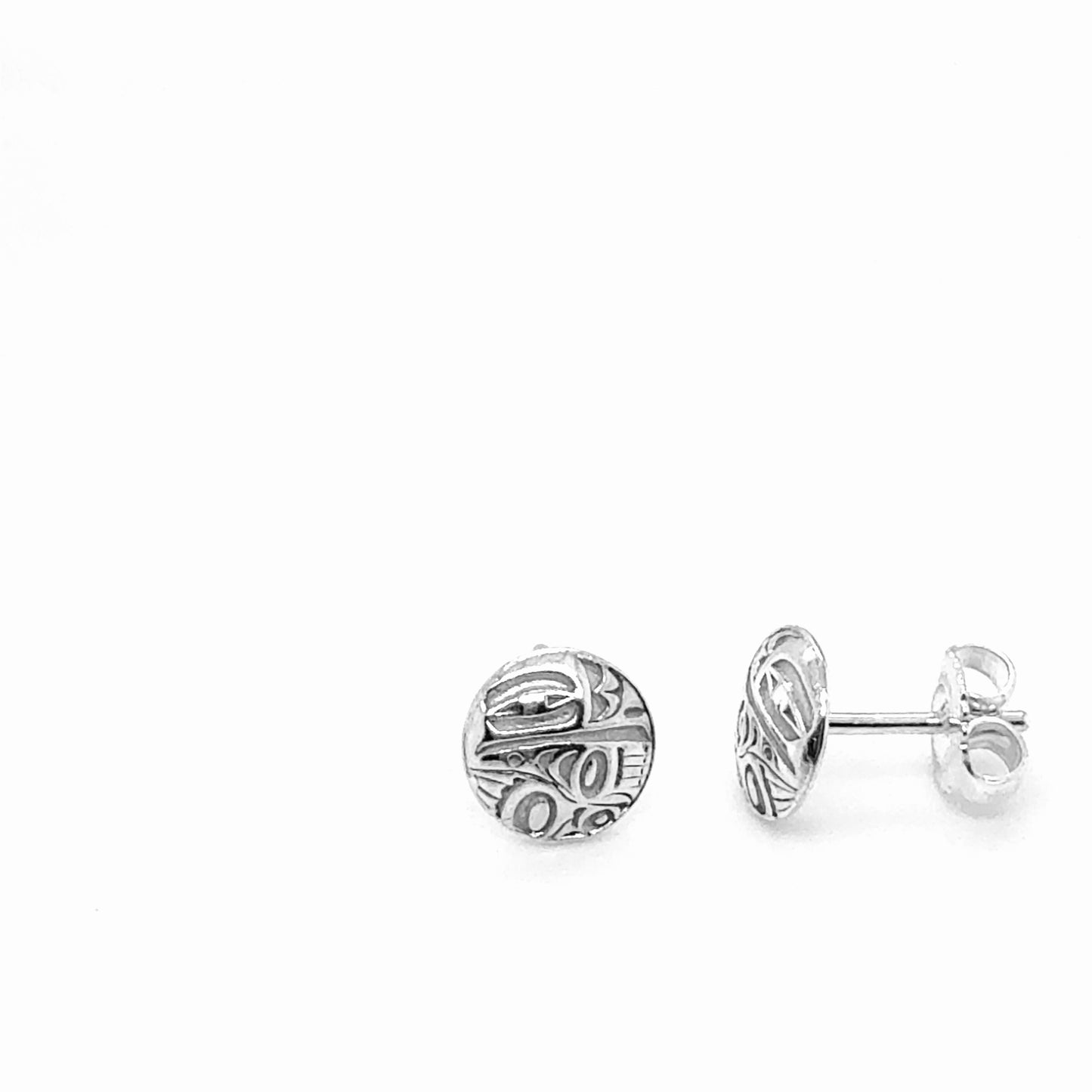 Studs - Sterling Silver - Round - Micro - Raven - 8mm
