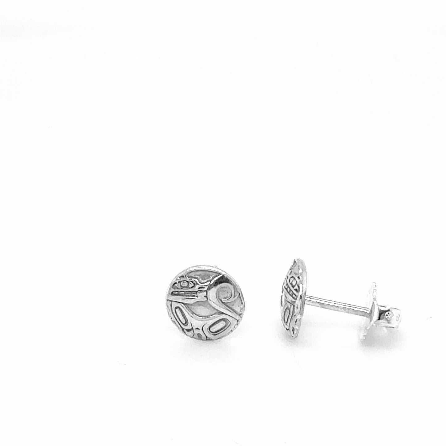 Studs - Sterling Silver - Round - Micro - Wolf - 8mm