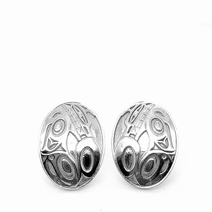 Studs - Sterling Silver - Oval - Medium - Wolf - 17mm