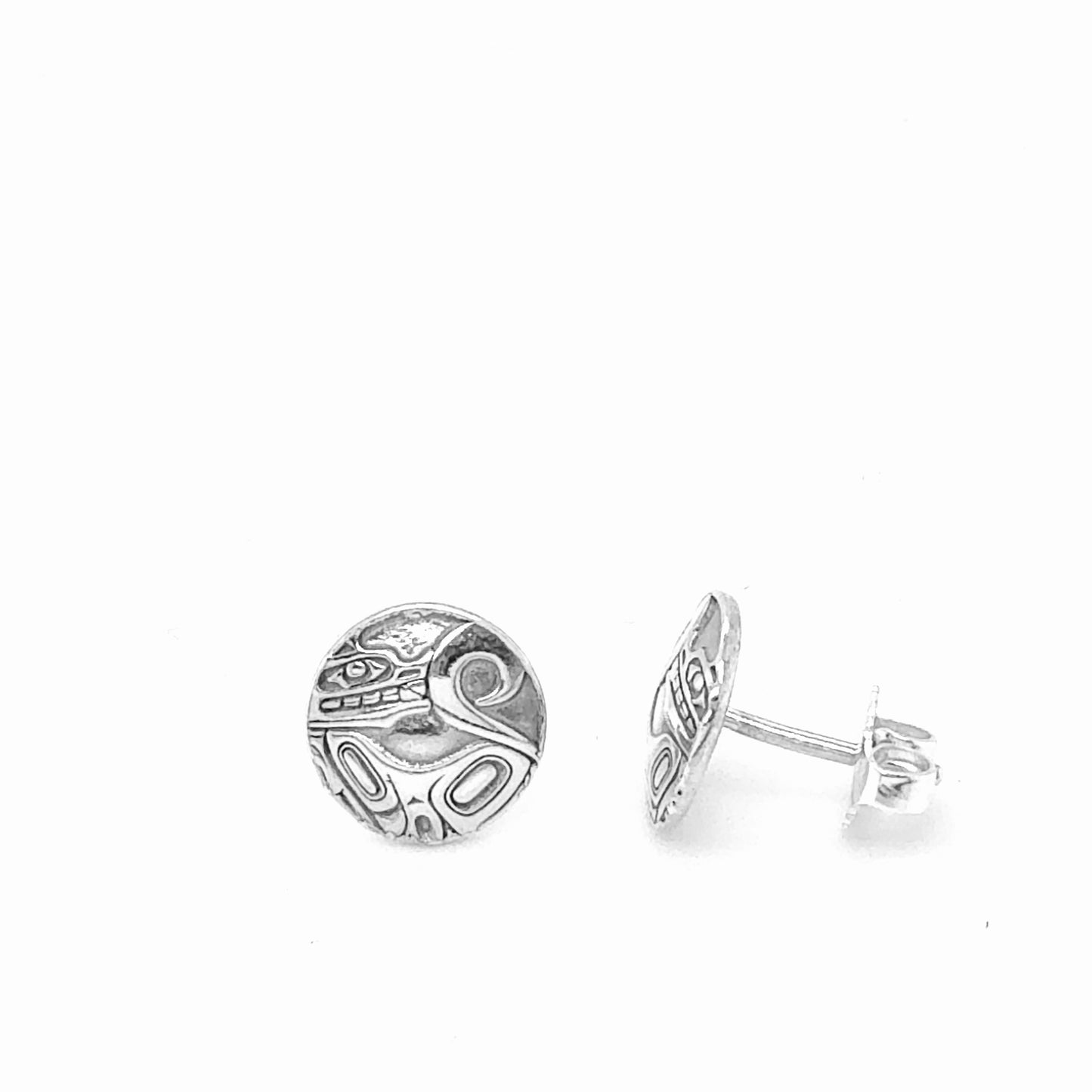 Studs - Sterling Silver - Round - Mini - Wolf - 10mm