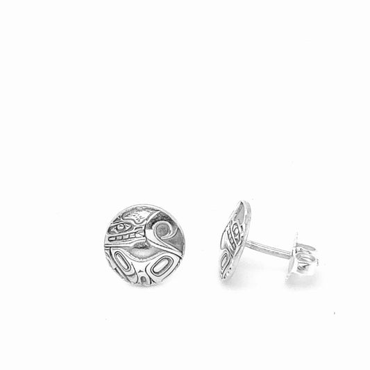 Studs - Sterling Silver - Round - Mini - Wolf - 10mm