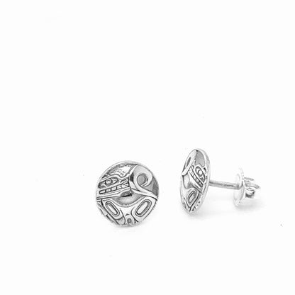Studs - Sterling Silver - Round - Mini - Wolf - 10mm