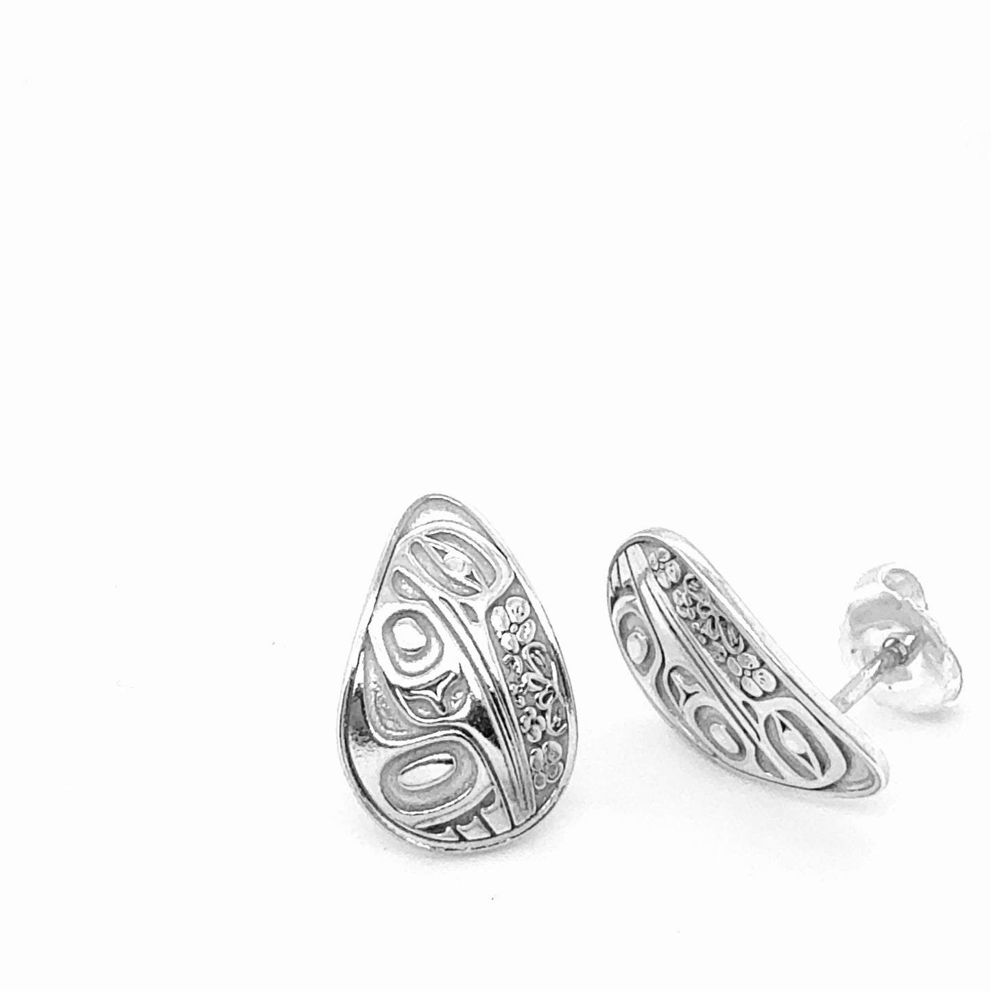Studs - Sterling Silver - Teardrop - Small - Hummingbird Floral - 16mm