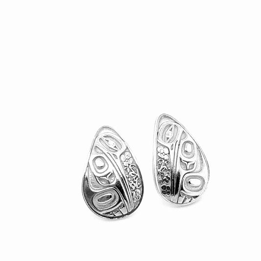 Studs - Sterling Silver - Teardrop - Small - Hummingbird Floral - 16mm
