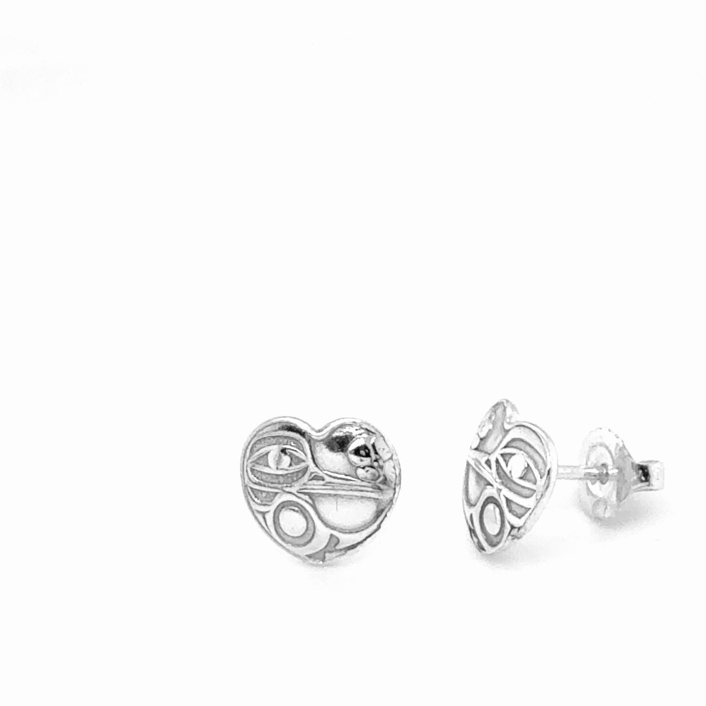 Studs - Sterling Silver - Heart - Small - Hummingbird - 10mm