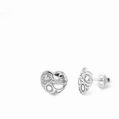 Studs - Sterling Silver - Heart - Small - Hummingbird - 10mm