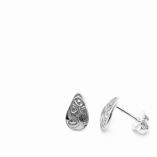 Studs - Sterling Silver - Teardrop - Mini - Hummingbird Floral - 10mm