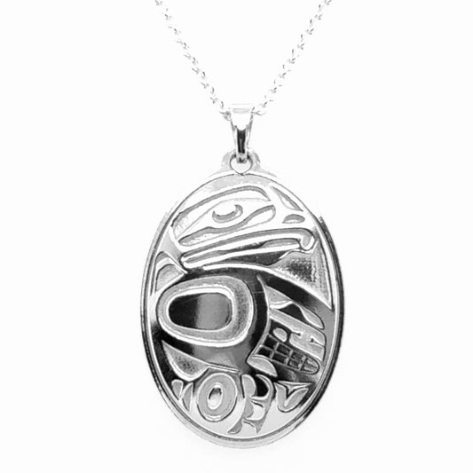 Pendant - Sterling Silver - Oval - Eagle - 34mm