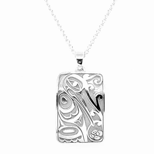 Pendant - Sterling Silver - Rectangle - Hummingbird - 25mm