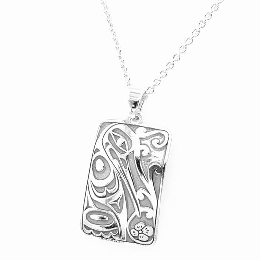 Pendant - Sterling Silver - Rectangle - Hummingbird - 25mm