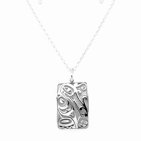 Pendant - Sterling Silver - Rectangle- Hummingbird - 19mm