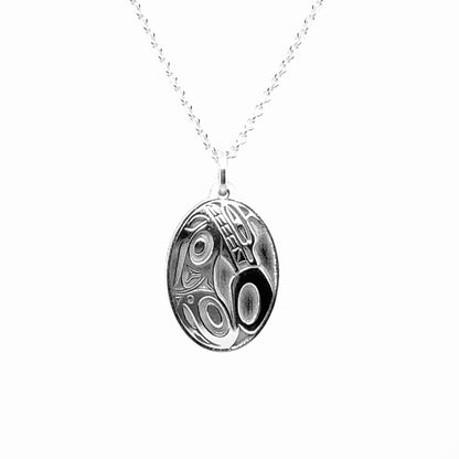 Pendant - Sterling Silver - Oval - Wolf - Mini - 19mm