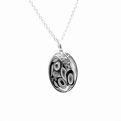 Pendant - Sterling Silver - Oval - Wolf - Mini - 19mm
