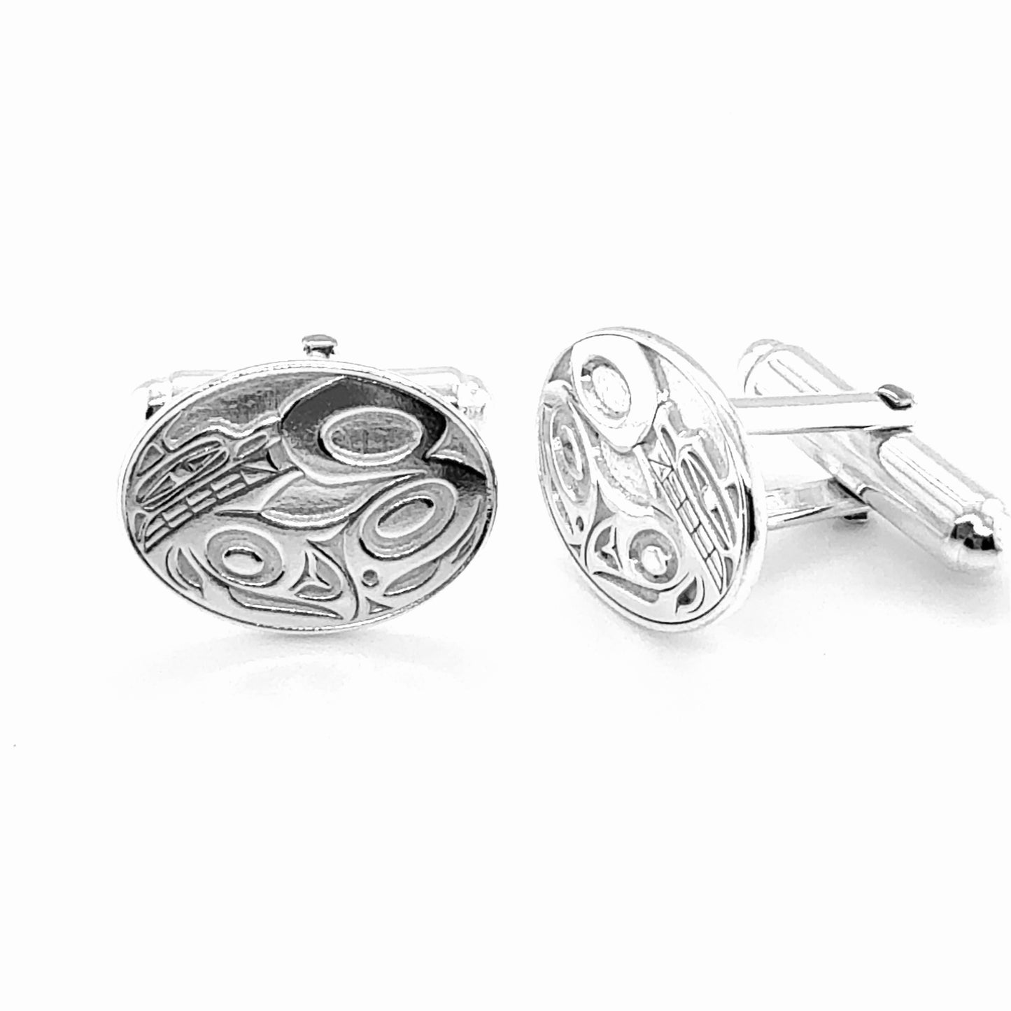 Cufflinks - Sterling Silver - Oval - Wolf - 18mm