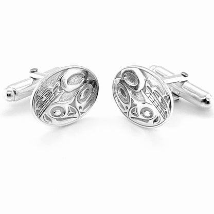 Cufflinks - Sterling Silver - Oval - Wolf - 18mm