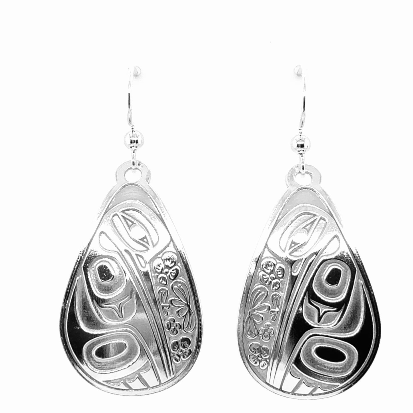 Earrings - Sterling Silver - Drop - Teardrop - Hummingbird Floral - Large - 34mm