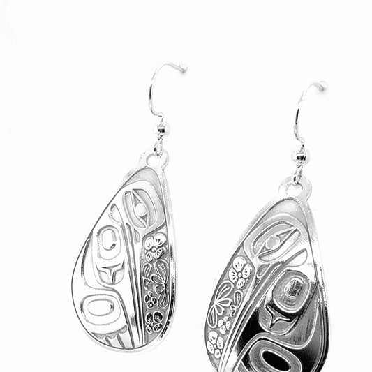 Earrings - Sterling Silver - Drop - Teardrop - Hummingbird Floral - Large - 34mm