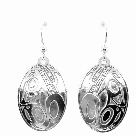 Earrings - Sterling Silver - Drop - Oval - Wolf - Large - 30mm