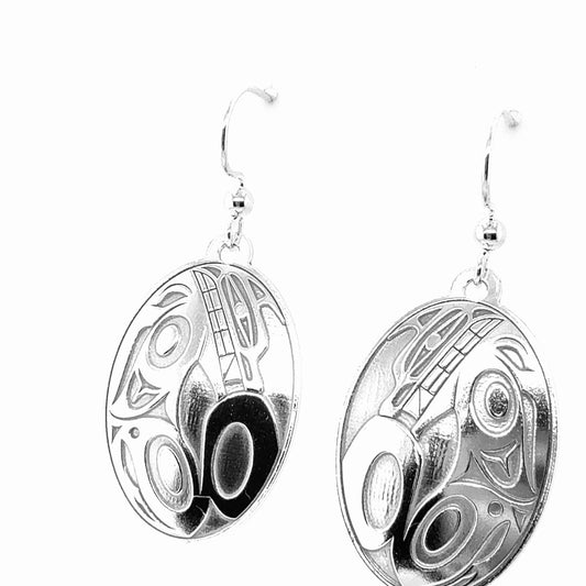 Earrings - Sterling Silver - Drop - Oval - Wolf - Large - 30mm