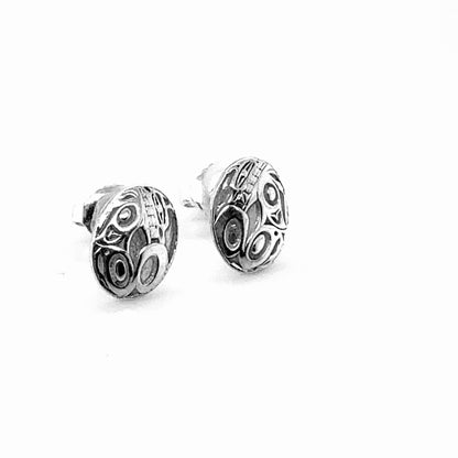 Studs - Sterling Silver - Oval - Micro - Wolf - 10mm