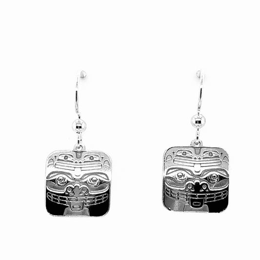 Earrings - Sterling Silver - Drop - Square - Bear & Frog - 15mm