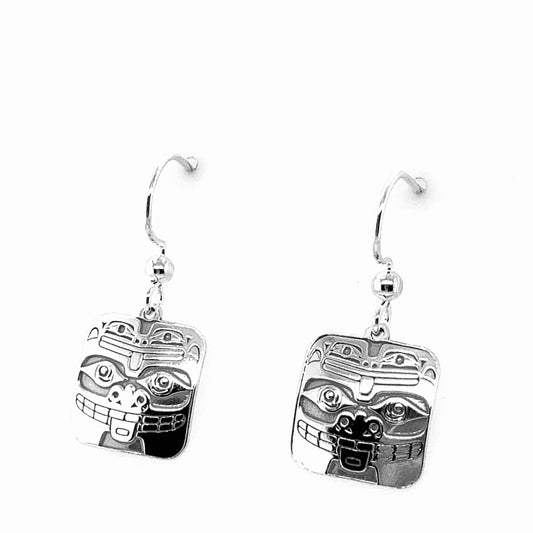 Earrings - Sterling Silver - Drop - Square - Bear & Frog - 15mm